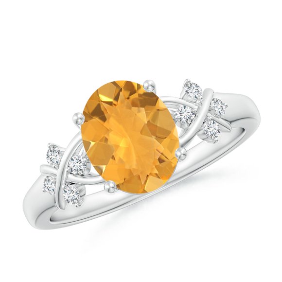 Angara Natural Fire Opal Ring - Solitaire Oval 1.1 ct Fire Opal Criss Cross Ring with Diamonds in Platinum for Women (Ring Size = 4.5)