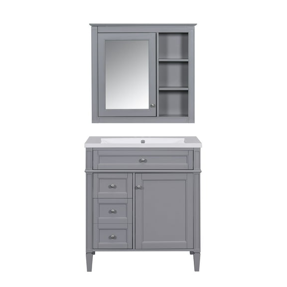 30-Inch Modern Bathroom Vanity with Top Sink, 2 Drawers, and Mirror Cabinet