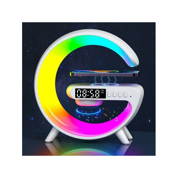 New Arrival Multi-functional Wireless Charging Stand Alarm Clock Speaker With Rgb Light, Fast Charging Station Compatible With iphone & Samsung Phones