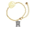 thumbnail image 2 of Delight Jewelry Black Nickeltone Crystal Initial - M - Beaded Border - Gold-tone Flower Link Chain Bracelet, 6.75"+2" Extender, 2 of 4