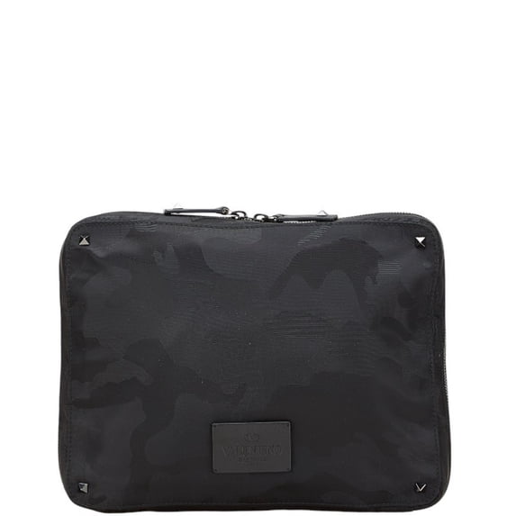 Pre-Owned Valentino Rockstud Camo Clutch Bag/Second Bag in Black Nylon for Men