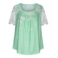 thumbnail image 6 of Wycnly Womens Tops Dressy Casual Plus Size Elegant Lace Patchwork Pleated Swing Going out Tshirts Summer Short Sleeve Round Neck Tops Floral Print Blouse Green XL, 6 of 6