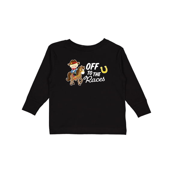 Inktastic Off to the Races with Cowboy on Horse Boys Long Sleeve Toddler T-Shirt