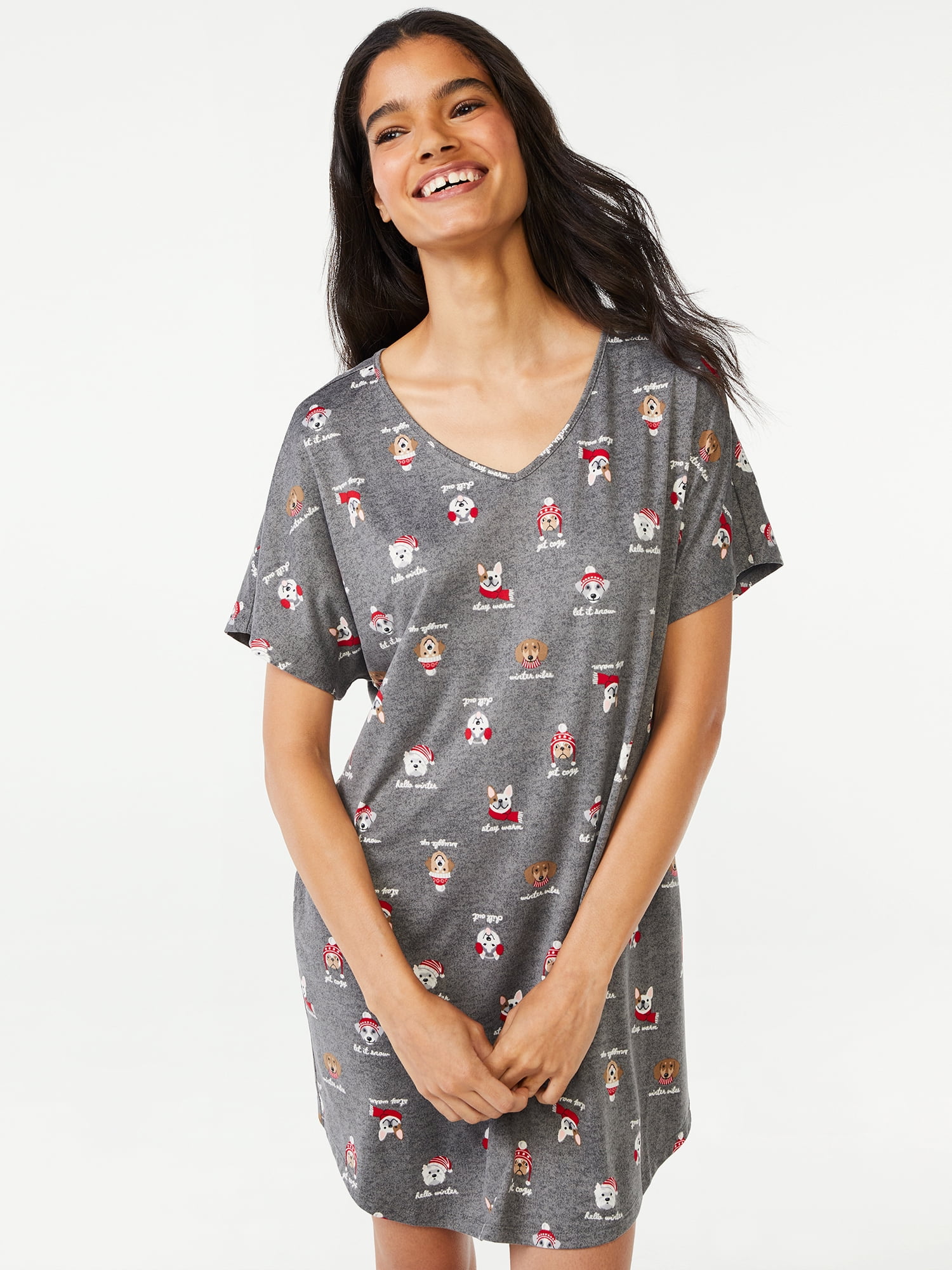 Joyspun Women's Dog Print Sleep Shirt, Sizes up to 3X