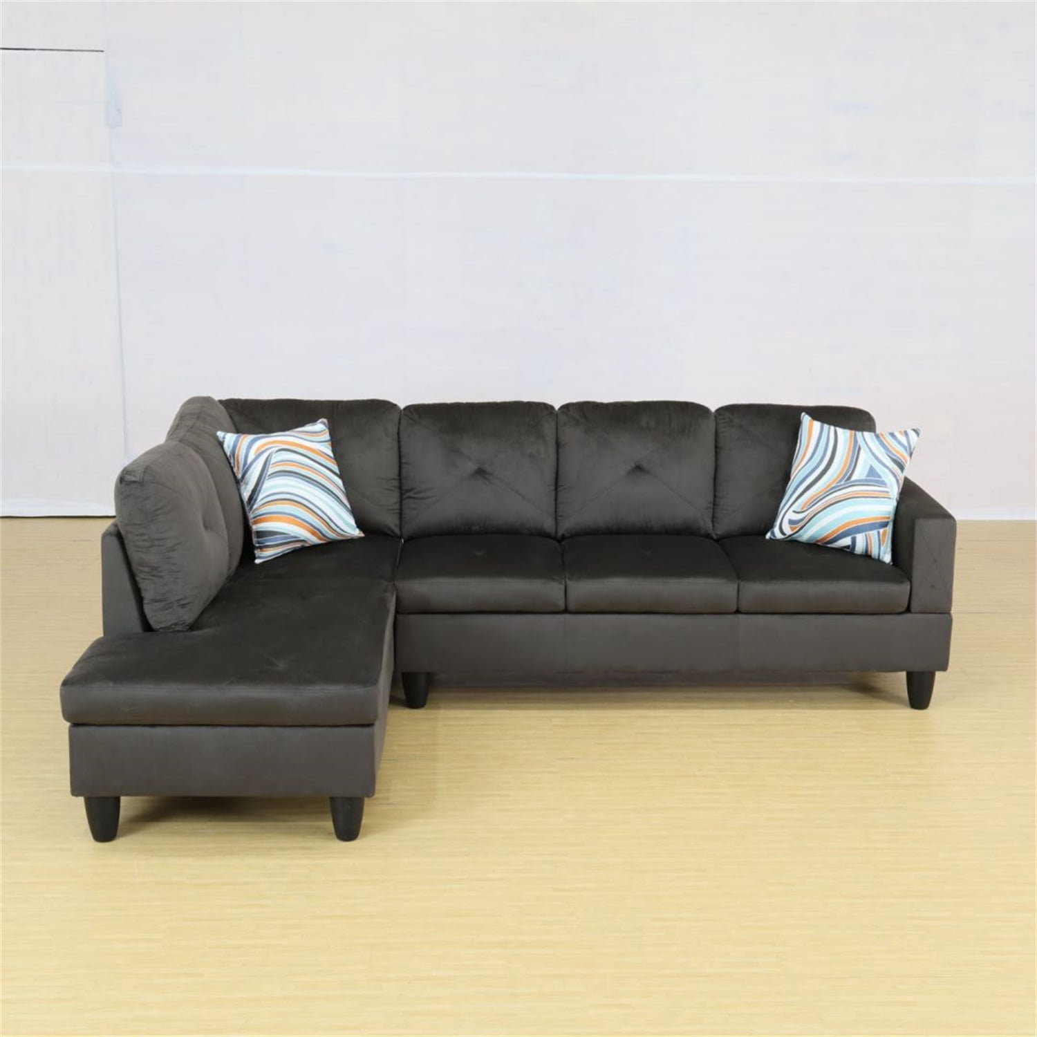 Hommoo Modern Microfiber L Shaped Couches and Sofas Model, 4 Seat Sectional Sofa Living Room Furniture Sets for Home, Espresso(No Ottomans)