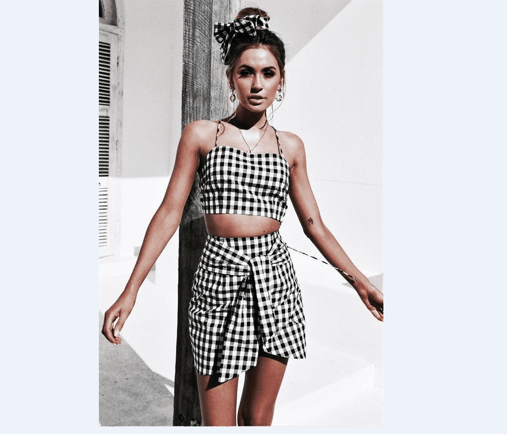 plaid midi skirt set