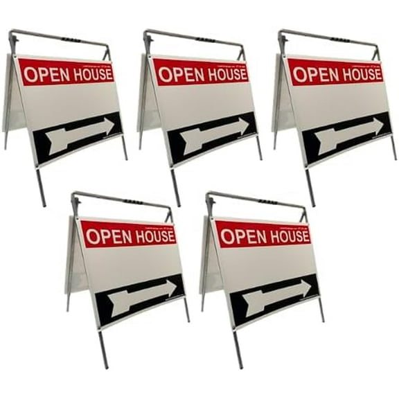 Open House Sign Metal A-Frame Kit (5-Pack), Real Estate Yard Sign - Red/White/Black
