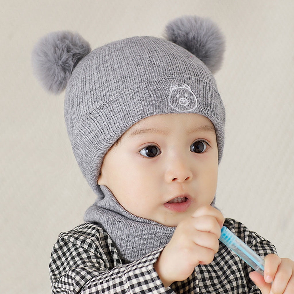 Toddler Kids Baby Boys Girl Pompon Hat Winter Warm Knit Crochet Cap+Scarf 