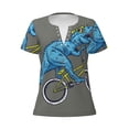 thumbnail image 2 of Fuzoiu Fun Riding Dinosaur Print Women's V-Neck T-Shirt,Women's Short Sleeve Top, Comfortable for Work, Leisure, and Sports, 2 of 7