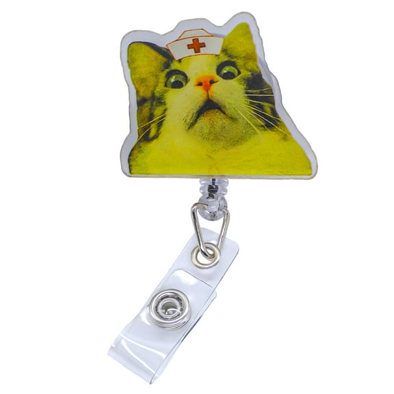 Funny Cat Badge Reel Retractable - for Nurses, Workers, Medical Office Essential Accessory
