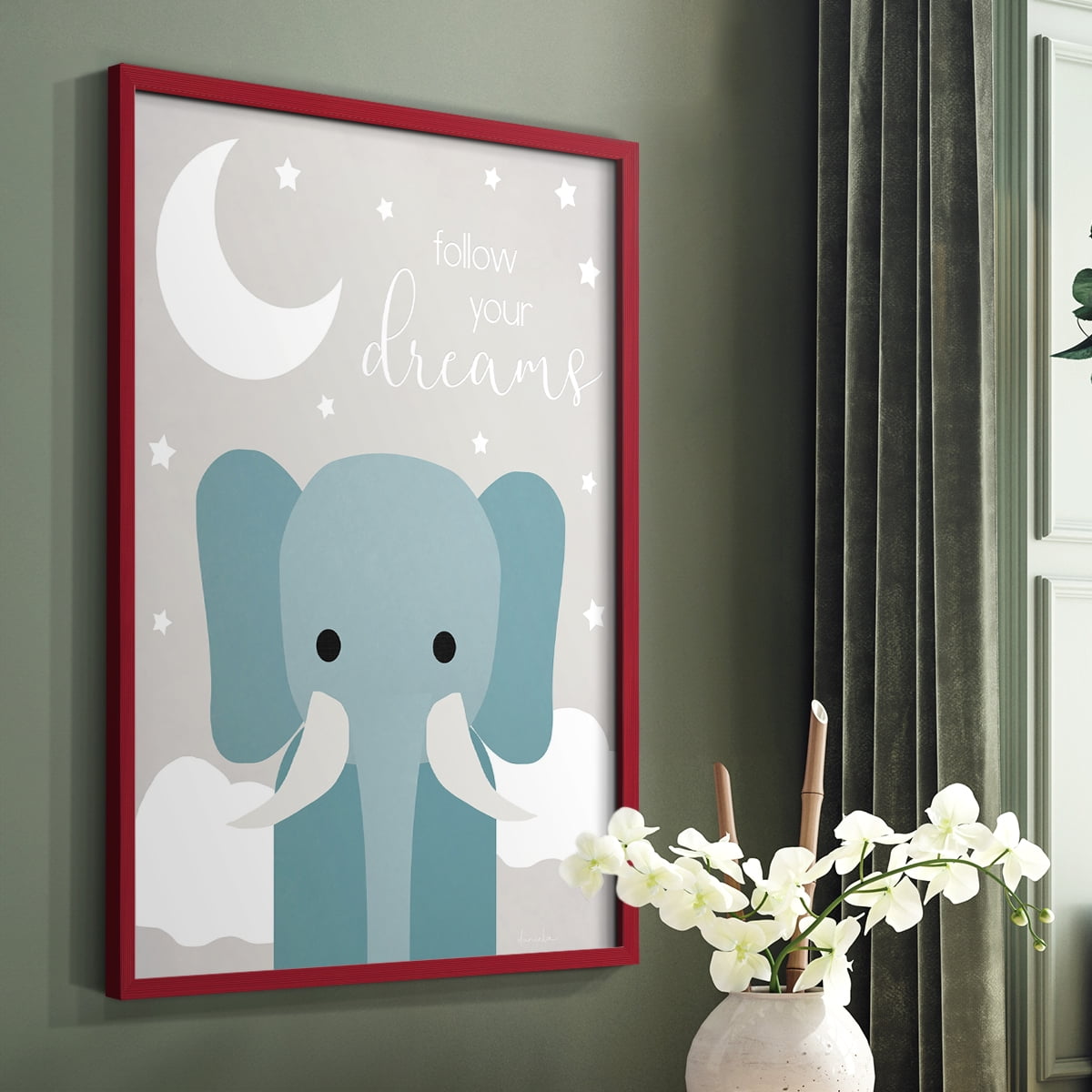Dreams Elephant in Paper Solid Wood 11 x 14 Framed Print