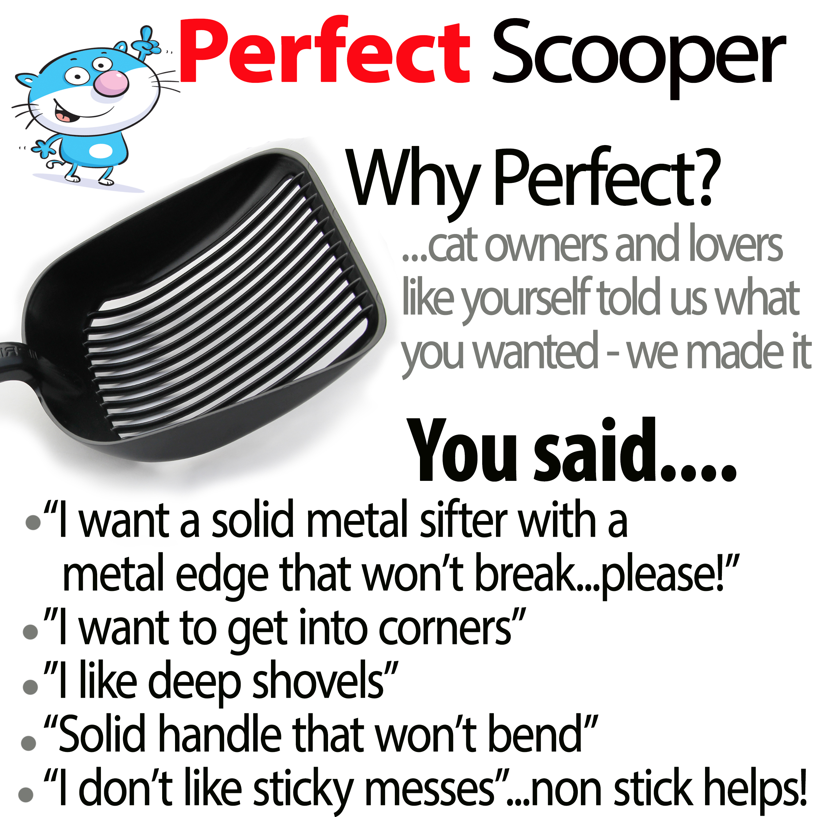 IPRIMIO Cat Litter Scooper | Litter Box Poop Scooper | Non-Stick Plated Aluminum Deep Shovel Scoop and Soft Foam Handle | Color: Black - image 5 of 8