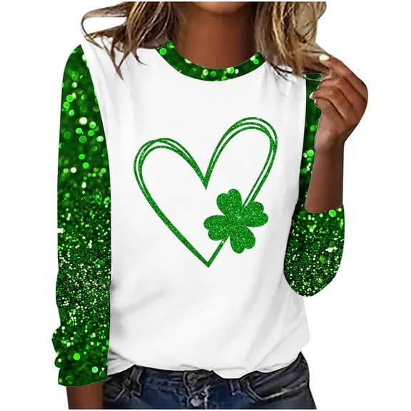 St. Patrick's Day Shirts for Women Classic Print Crew Neck Blouses Pullover Tops Long Sleeve Casual Shirt Tops