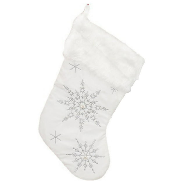 Christmas Socks Pocket Hanging Xmas Tree Ornament 2021 Snowflake Embroidery Pattern New Year Kids Candy Bag