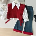 thumbnail image 2 of RTKFRFLM Girls 3 Piece Set Outfits Stylish Kntted Jacket Long Sleeved Shirt Jeans Sets Winter Clothes Clothes Sets,Size 2-3 Years, 2 of 5