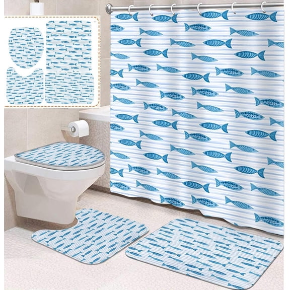 4 Pcs Bathroom Sets with Shower Curtain and Rugs, Cute Cat Funny Heart, Bathroom Decor Love Happy Nursery Paw Shower Curtain Sets for Bathroom Decor