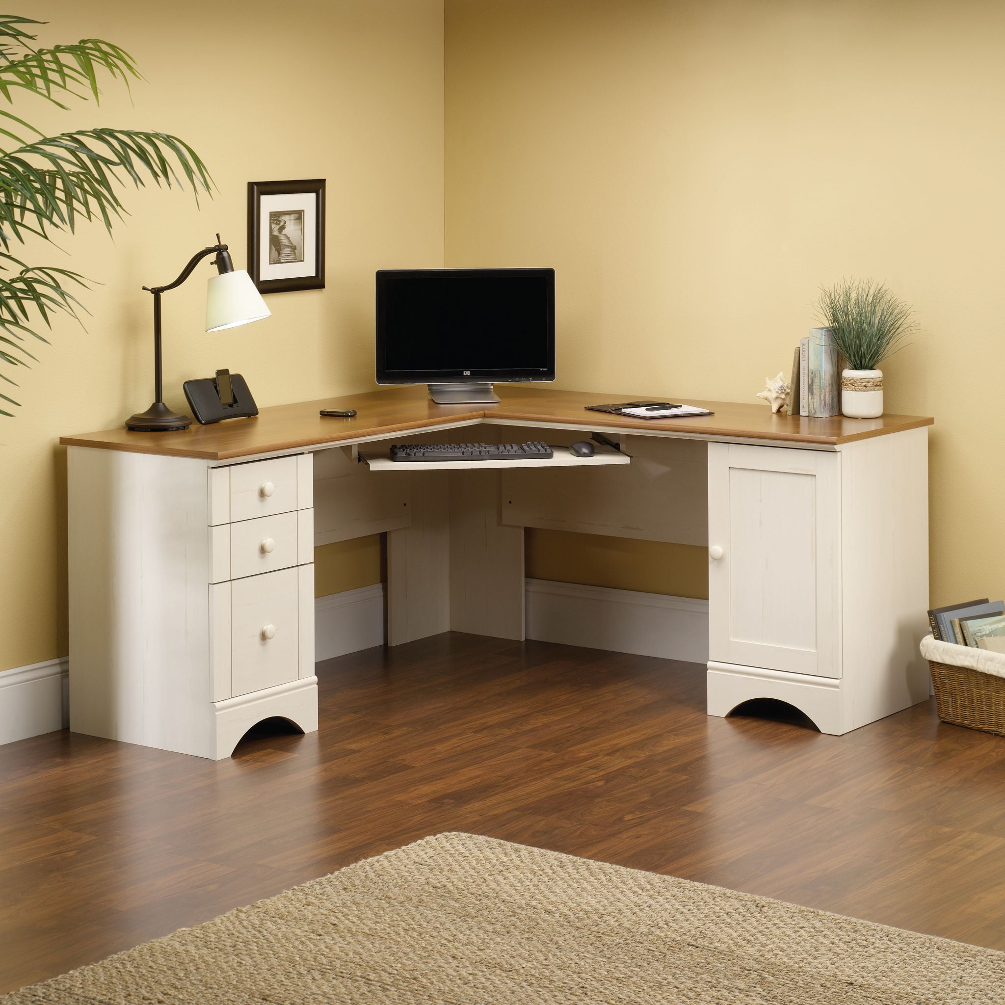 Sauder Harbor View Corner Computer Desk Antique White Finish Walmart