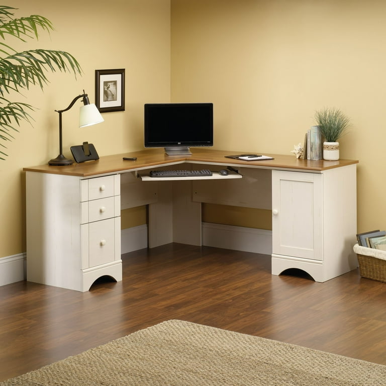 Sauder Harbor View Corner Computer Desk Antique White Finish