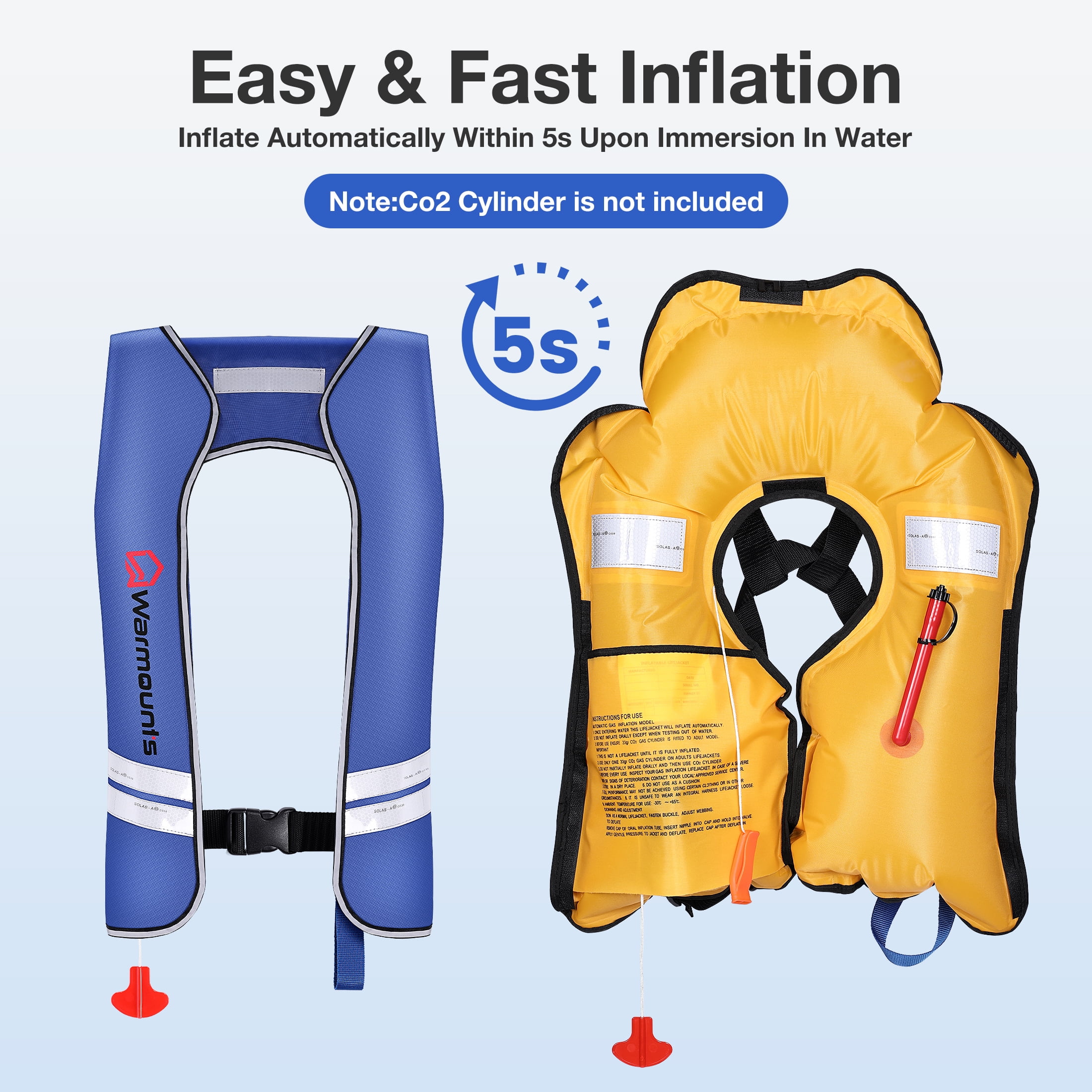 Warmounts Automatic Inflatable Life Jacket, 5 Reflectors, Whistle