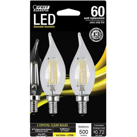 

Feit Electric FEIT Electric BPCFC60827LED2 Chandelier Flame Tip LED Light Bulb 6 Watts