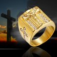 thumbnail image 4 of GHSDFBB Mens Cross Ring Stainless Steel Gold Plated Christian Jesus Catholicism Religious Rings, for Fathers Day, 4 of 7