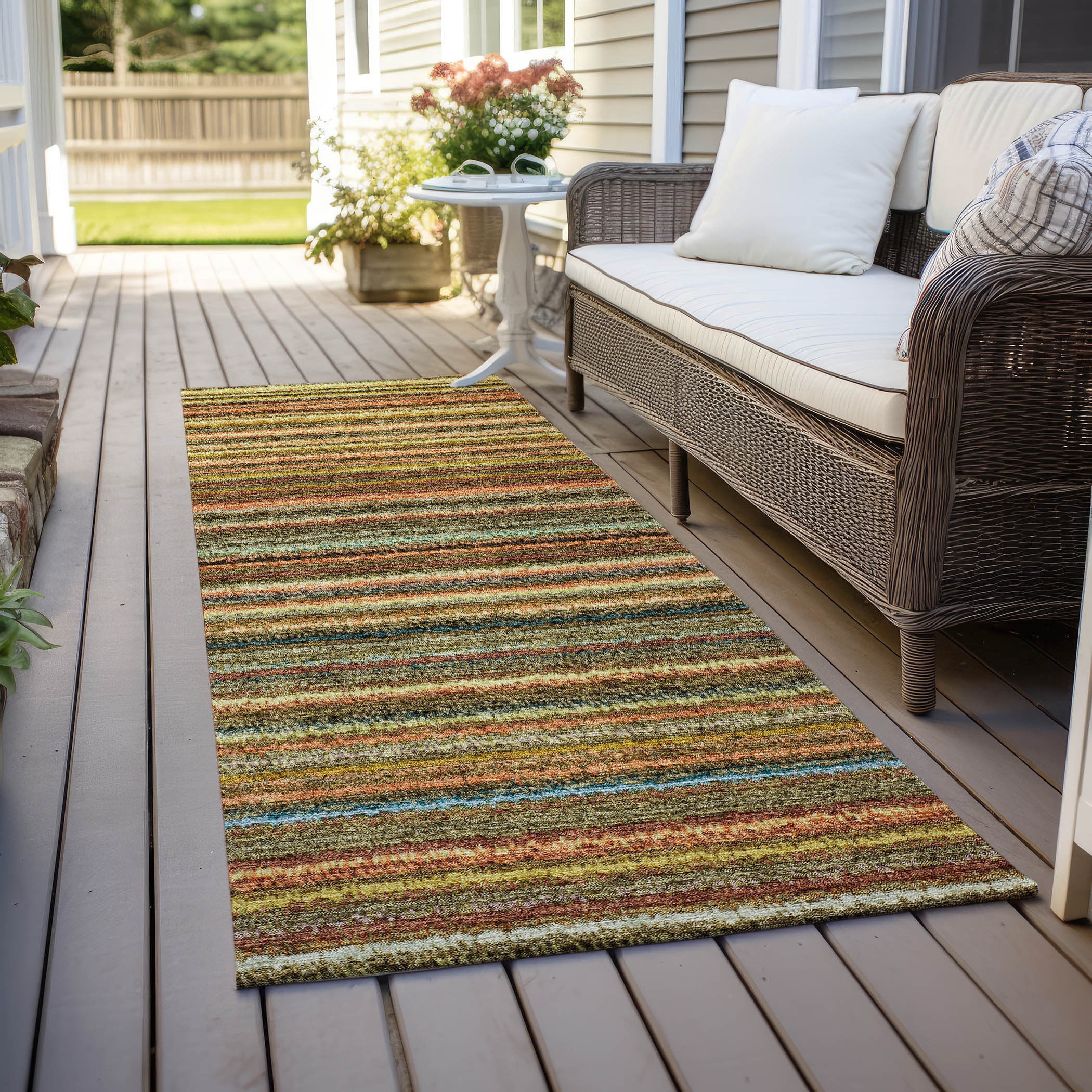 Addison Rugs Chantille Indoor/Outdoor Transitional Stripes Coral Washable Runner Rug, 2'3" x 7'6"