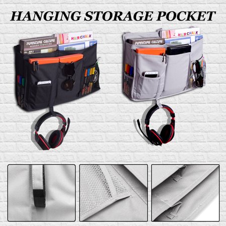 - Bedside Caddy, 8 Pockets Hanging Storage Bag Organizer Holder for Bunk Dorm Rooms & Hospital Bed Rails--Grey&Black
