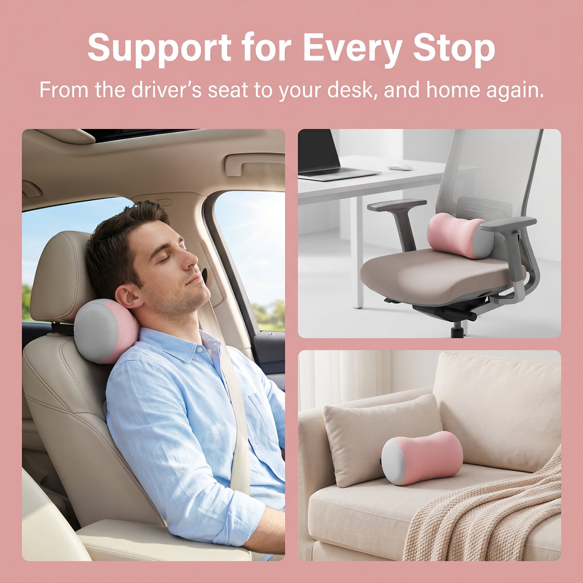Unique Bargains Neck Pillow Cotton Cylinder Cervical Support Pink Gray 11.4" x 4.3" x 4.7"