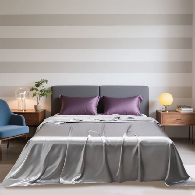 Lekihaqq Solid Color Satin Bed Sheet Washable Soft Silky Smooth Sheet Fade Resistant Breathable Cooling Bedding For Home Hotel Bedroom
