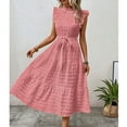 thumbnail image 5 of Xdegoge Flash Sales for Today Sun Dresses for Women 2025 Vacation Halter Ruffle Tiered Flowy Maxi Dresses Beach Wedding Guest Dress Short Sleeve Smocked Summer Casual A Line Dress, 5 of 7