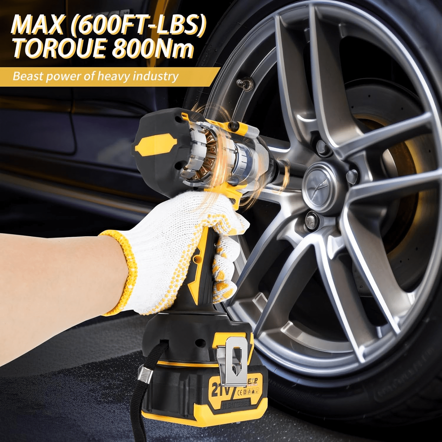 800N.m Cordless Impact Wrench, 600Ft-lbs 1/2 inch Electric Impact Gun, High Torque Brushless Impact Wrench w/ 2x 4.0Ah Battery, Fast Charger & 5 Sockets for Car Lawn Mower