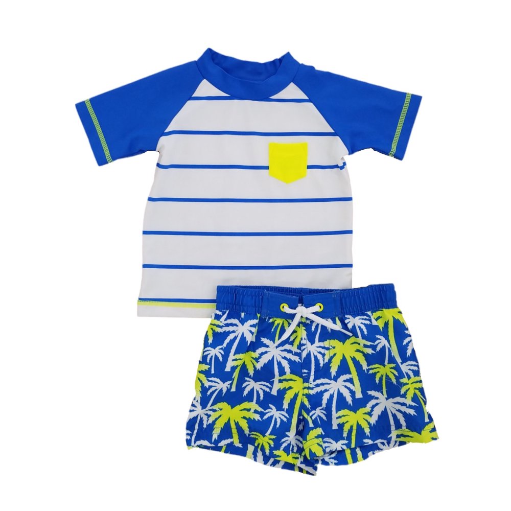 Koala Kids Infant Boys Blue/White/Yellow Tropical Rash Guard & Swim Trunks Set 36 Months