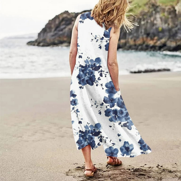 Blue Casual Dresses Sundresses For Women 2024 Spring Summer