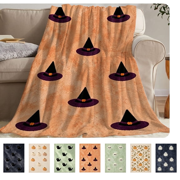 Halloween Throw Blanket Soft Plush Flannel Warm Cozy Decorative Holiday Throw for Sofa Couch Bed All Season Use Halloween Gift Blanket for Adults and Family Halloween Home