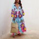 thumbnail image 2 of Vestido largo bohemio de playa con cuello en V y manga larga con estampado floral suelto para mujer Fridja  nbo3536, 2 of 7