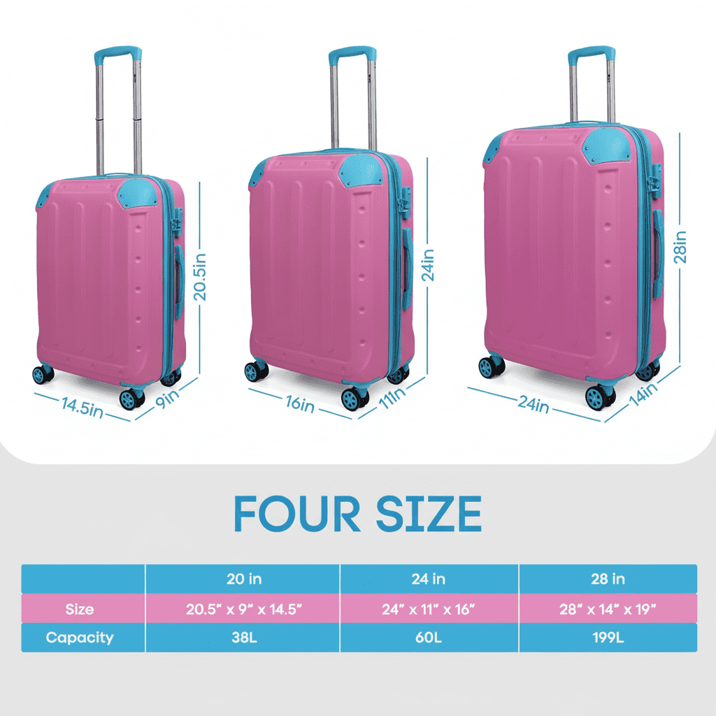 3 Piece Hardside Luggage Set, Expandable ABS Spinner Suitcases (20/24/28) – Lightweight & Scratch-Resistant Travel Luggage, Pink -EL2401