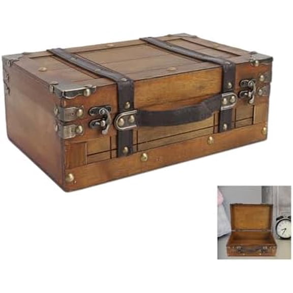 Wooden Chest Portable Vintage Distressed Multifunctional Wood Storage Trunk Handbag for Clothes Toys Photo Prop$$Home Decor, Kitchen, & Other