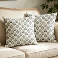 thumbnail image 5 of Floral Pillow Covers, 18*18 Inch Outdoor Blue Green Block Print Decorative Throw Pillow Cases Boho Cushion Covers Farmhouse Sofa Couch Bed Decor A, 5 of 7
