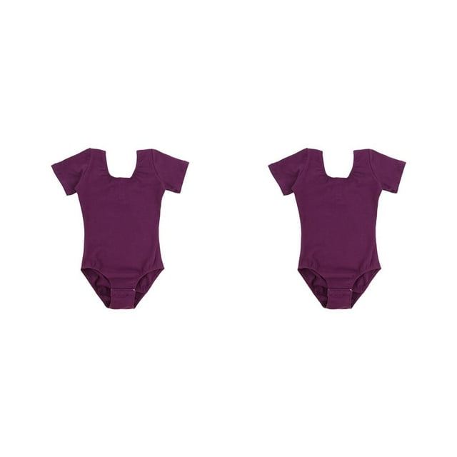 stanreset Tenue de Danse Ballet pour Filles 1/2/3 Manches Courtes Col Rond Combinaison Douce Costume de Danse Gymnastique Justaucorps Violet 4TG 2 Pcs