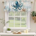 thumbnail image 3 of 2 Panels Teal Octopus Coastal Valance for Windows, Summer Beach Vintage Nautical Light Filtering Kitchen Curtains, Rod Pocket Window Treatment Curtain Valances for Living Room Bedroom, 54"x18", 3 of 9