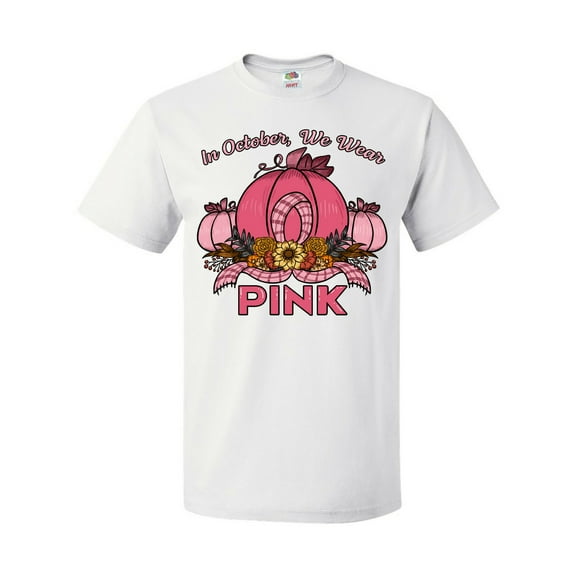 Inktastic In October We Wear Pink with Ribbon and Pink Pumpkins T-Shirt