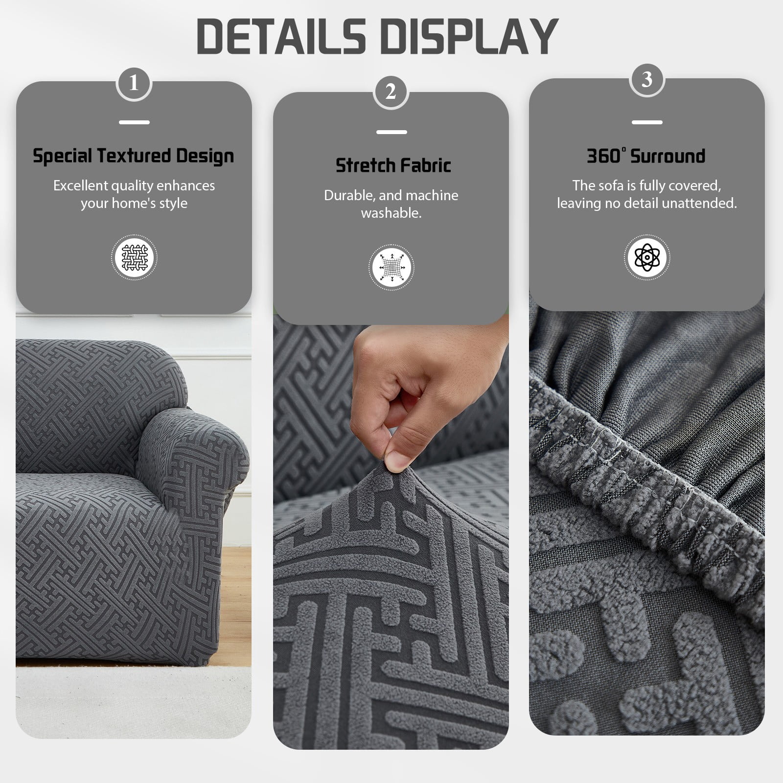 ANMINY Elastic Sofa Cover Full Coverage Sofa Slipcovers Thick Jacquard Fabric Non-Slip Couch Protect 1-Seater (35"x55")