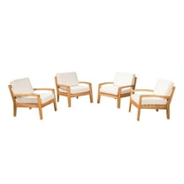 Gloriette Outdoor Acacia Wood Club Chairs with Cushions (Set of 4), Teak and Beige