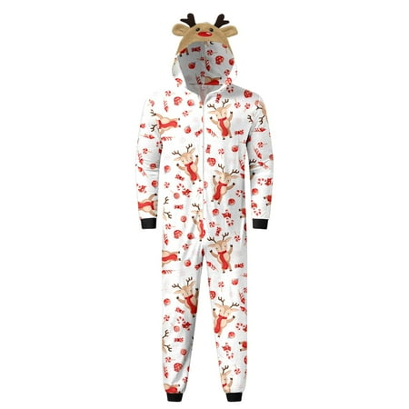 

Gureui Family Matching Parent-child Christmas Pajamas Sleepwear Cartoon Elk/Snowman Print Long-Sleeve Zipper Hood One-Piece Jumpsuit for Father/Mother/Children/Infants