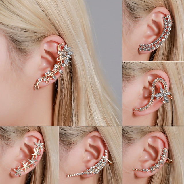 1 Pce Femme Strass Fleur Papillon Clou d'Oreille Manchette Clip Boucle d'Oreille Hélix Bijoux