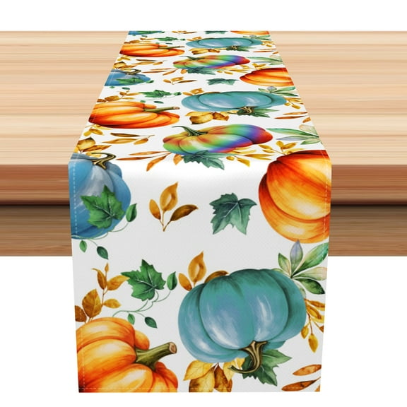 SUNOLIFE Fall Pumpkins Table Runner Thanksgiving Autumn Kitchen Dining Table Decorations 13 x 72 Inch