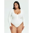 thumbnail image 6 of Sveltors Women's Plus Size Scoop Neck Long Sleeve Bodysuit Sexy Henley Shirt Button Down Ribbed Body Suits, 6 of 8