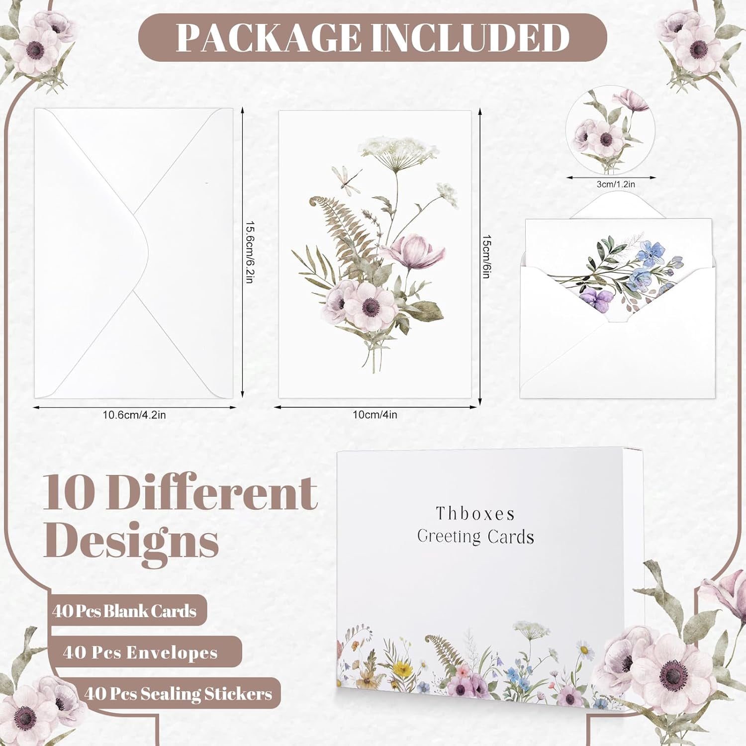 Blank Cards and Envelopes, 40 Pack Teacher Appreciation 4x6 in Note Card, Thank You Card with Stickers, Stationary Set for Graduation, Teacher's Day, Mother's Nurses Week
