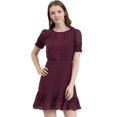 thumbnail image 1 of INSPIRE CHIC Robe Courte Trapèze de Fête pour Femme à Ourlet Volanté, Manches Bouffantes Courtes, 1 of 6