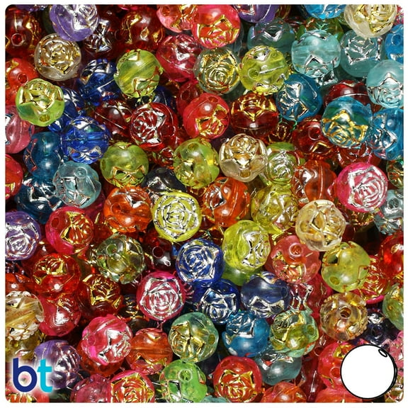 BeadTin Mixed Transparent 8mm Round Plastic Accent Beads - Metallic Rosebuds (150pcs)